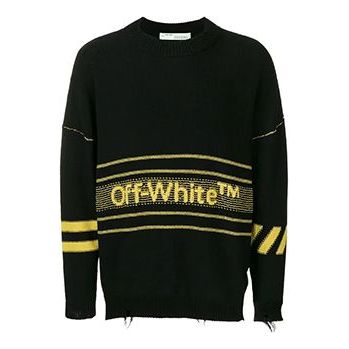 Men's Off-White logo Knit Round Neck Black OMHE016S19C160211000