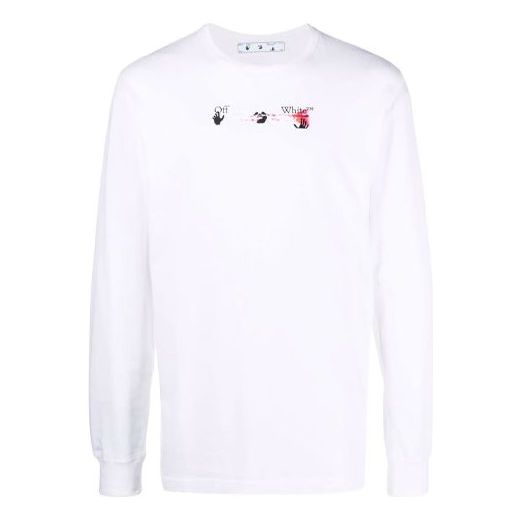 Men's Off-White Arrow Pattern Printing Long Sleeves Ordinary White T-Shirt OMAB001F21JER0050132