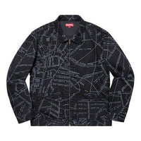 Supreme SS19 Gonz Map Work Jacket Pattern Zipper Unisex Black SUP-SS19-10189