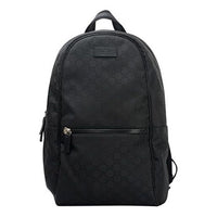 Men's Gucci Logo Leather Logo Nylon Large Capacity schoolbag Backpack Black 449181-G1XYN-8615