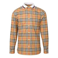 Men's Burberry Splicing Plaid Long Sleeves Shirt Beige 80049621