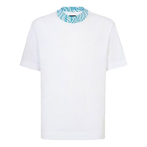 Men's FENDI FW21 F Alphabet Pattern Adornment Round Neck Short Sleeve White T-Shirt FY1088AGAKF18TW