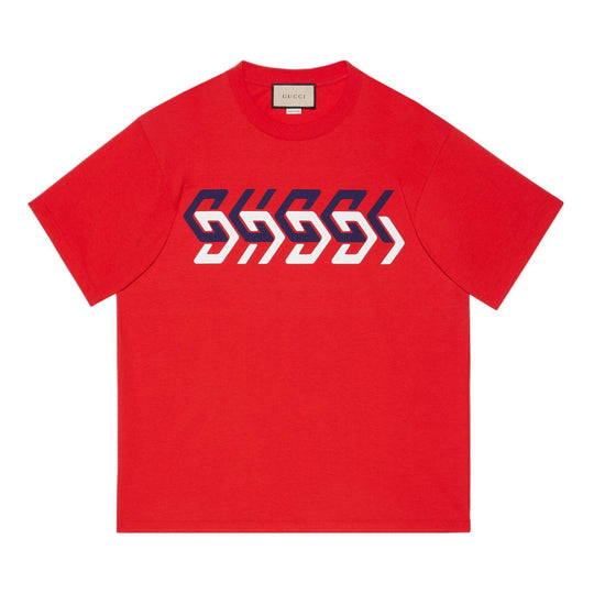 GUCCI SS22 Cotton jersey T-shirt with Gucci mirror print 'Red' 616036-XJDV9-6229