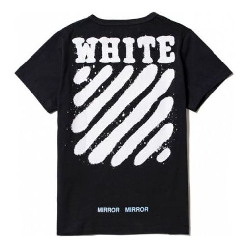 Men's Off-White C/O VIRGIL ABLOH Tiger Stripes Splash Ink Printing Short Sleeve Black T-Shirt OMAA002G20JER0111001