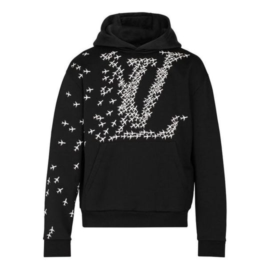 LOUIS VUITTON LV Printed Hooded Long Sleeve Sweatshirt For Men Black 1A5WAX