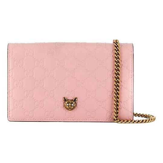 (WMNS) Gucci Metallic Logo Embossing Leather Chain Shoulder Messenger Bag Pink 548060-0G6FT-5877