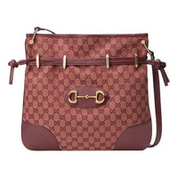 (WMNS) Gucci Horsebit 1955 Retro Gold buckle Logo Canvas Drawstring Shoulder Messenger Bag Deep Red Classic 602089-9Y9NG-9865