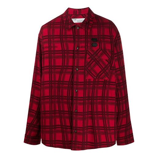 Off-White SS20 Back Arrows Sketch Mens Plaid Shirts Red Black OMGA098S20H480202000