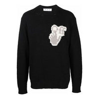 Men's Off-White FW21 Hands Off Logo Alphabet Round Neck Wool Sweater Loose Fit Black OMHE085F21KNI0011009