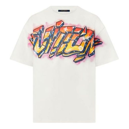 Men's LOUIS VUITTON SS22 Logo Graffiti Short Sleeve White 1A9T6P