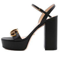 (WMNS) Gucci Leather High Heel Platform Sandals Double G 'Black' 573021-A3N00-1000