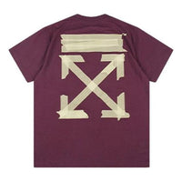 Men's Off-White Bronzing Arrow Rubber Strap Patch Short Sleeve Purple T-Shirt OMAA038R20185002B248