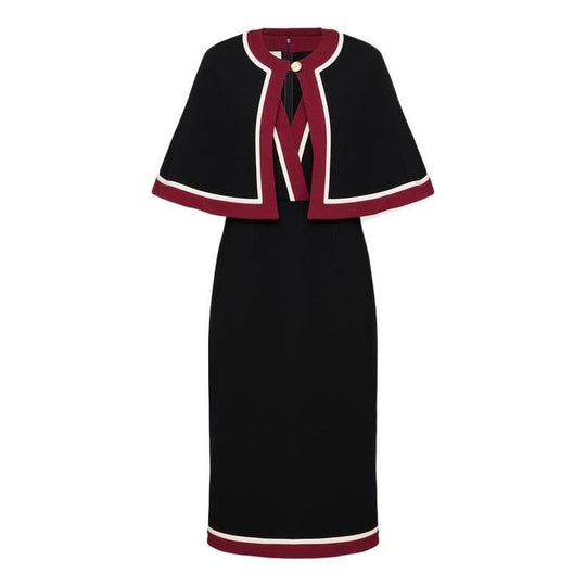 (WMNS) Gucci Stretch Dress With Cape 'Black Red' 605997-XJBY0-1004