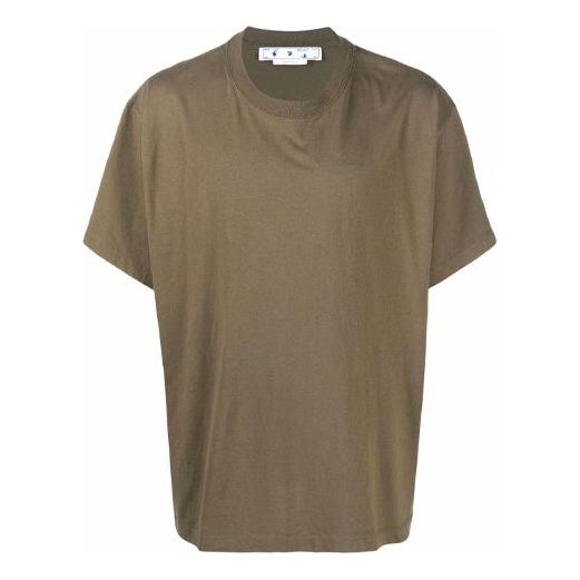 Off-White Diag Tab Solid Color Round Neck Short Sleeve Olive Green OMAA038S22JER0025656