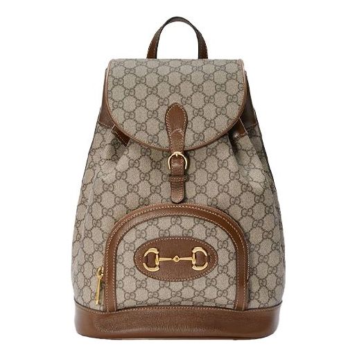 Gucci Horsebit 1955 Retro Gold buckle Logo Canvas Large Capacity schoolbag Backpack Unisex / / Brown Classic 620849-92TCG-8563