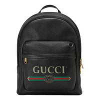 Gucci Print Retro Logo Printing Leather schoolbag Backpack Unisex / Black 547834-0Y2BT-8163