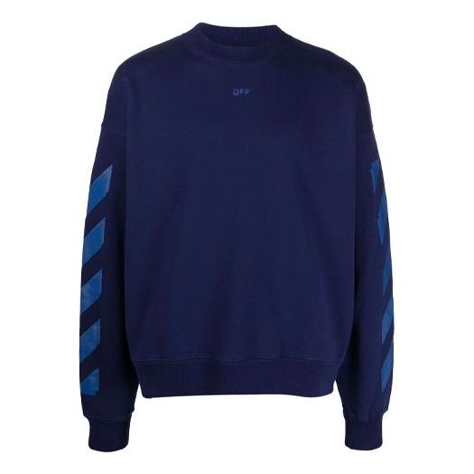 Men's Off-White FW21 Rubber Arrow Geometry Pattern Round Neck Long Sleeves Loose Fit Blue OMBA054F21FLE0074545