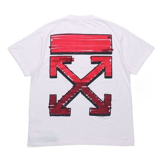 Off-White SS21 Back Red Arrow Cotton Short Sleeve Loose Fit White OMAA038R21JER0020125