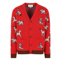 Gucci Hawaii Animal Jacquard Wool Knitted Cardigan For Men Red 626635-XKBGB-6229