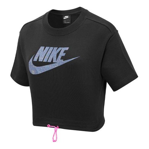 (WMNS) Nike Sportswear Logo Pattern Loose Round Neck Short Sleeve Black DD2087-010