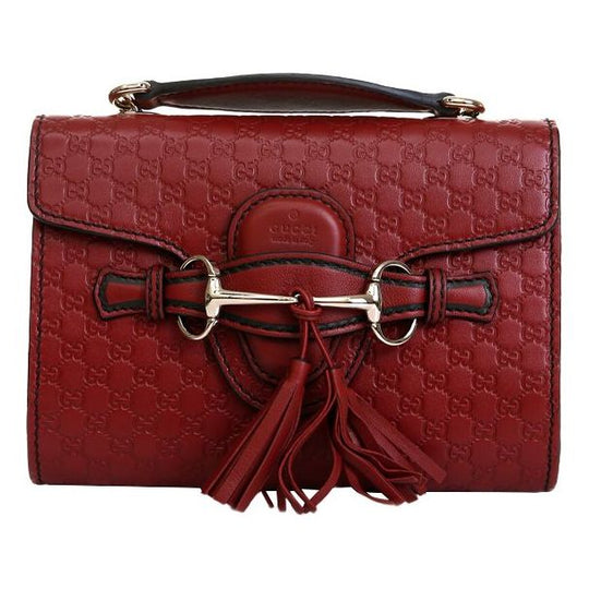 Gucci Leather Old Flower Logo Embossing Horsebit Chain Single-Shoulder Bag Small Red 449636-BMJ1G-6420