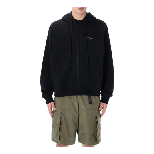 Men's Off-White Cotton Hooded Sports Black OMBE015S22FLE0011001