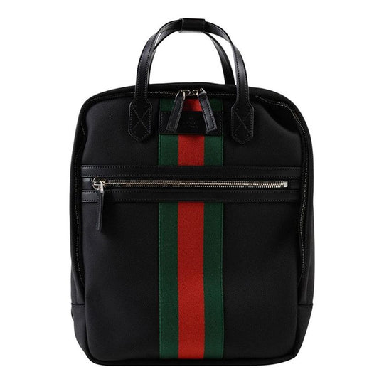 Gucci Nylon Leather Backpack Red And Green Stripes Men's Black 495558-KWTIN-1060