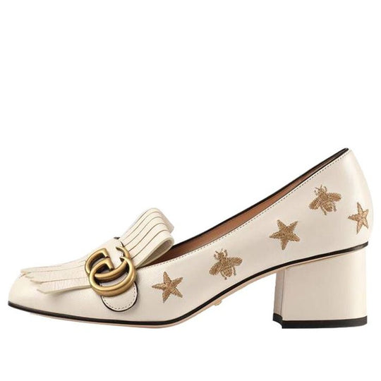 (WMNS) Gucci Marmont Embroidered Leather Mid-heel Pump 'Bee Star-White' 551548-D3V00-9022