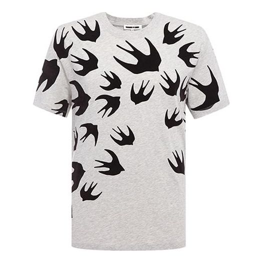 Men's McQ Alexander McQueen Swallow Printing Cotton Short Sleeve Gray 291571-RLT86-1225