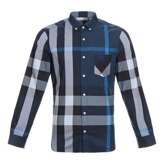 Men's Burberry Classic Plaid Long Sleeves Shirt Blue 40561581