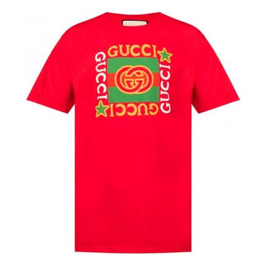 Gucci Retro Red Green Logo Short Sleeve Unisex Red 539081-XJBYA-6057