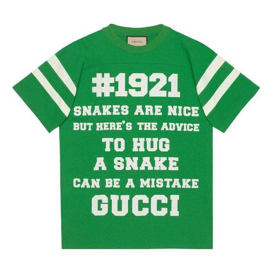 Gucci SS21 1921 Series To Hug a Snake Alphabet Printing Short Sleeve Green 655459-XJDJP-3521