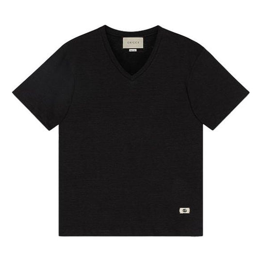 Gucci SS21 Linen V-neck tee 'Black' 645269-XJC6N-1043