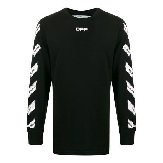 Off-White Airport Tape Printing Stripe Round Neck Black OMAB001S201850031088