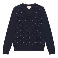 Gucci Jacquard-Motif V-Neck Jumper 'Navy' 545628XKABL