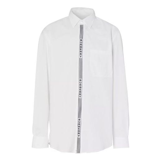 Men's Burberry Alphabet Stripe Cotton Long Sleeves Shirt White 80339601