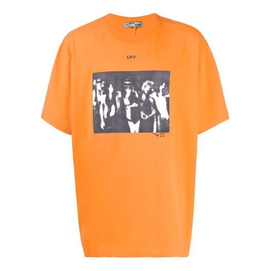 Men's Off-White Arrow Printing Round Neck Short Sleeve Orange T-Shirt OMAA038R201850151910