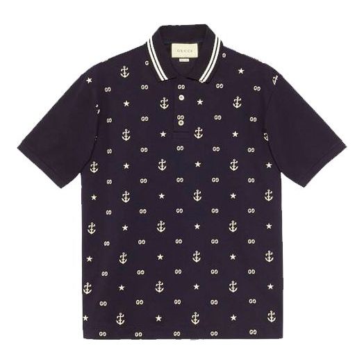 Gucci Embroidered Short Sleeve polo Navy Blue 604157-XJB0T-4437