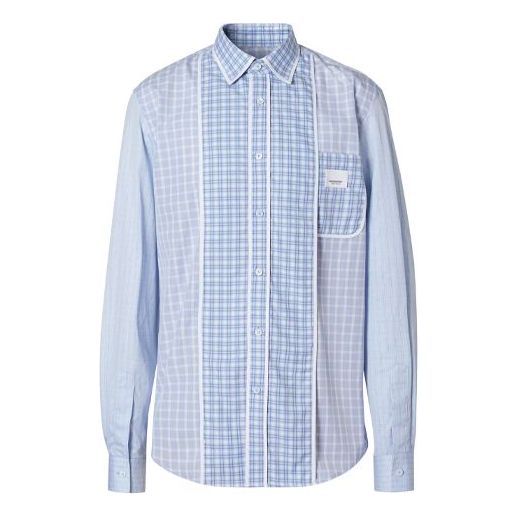 Burberry Applique Check Long Sleeve Shirt Male Blue 80372631