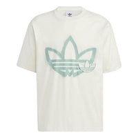 adidas originals Round Neck Dropped Shoulder Sleeves Large Logo Printing Short Sleeve Unisex White T-Shirt HS2008