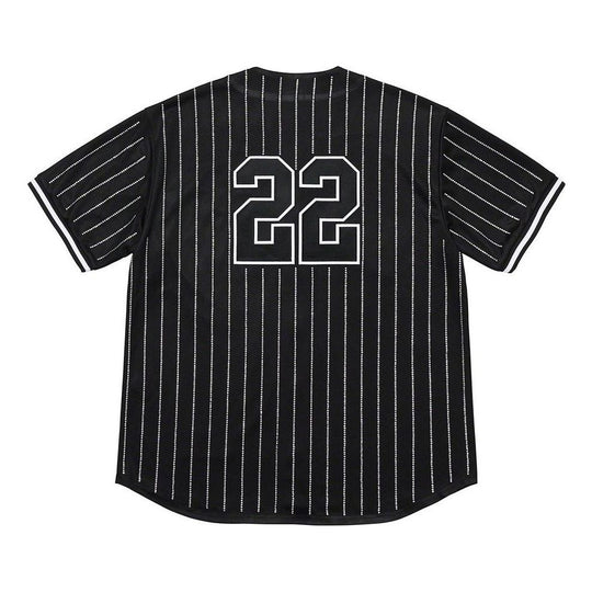 Supreme SS22 Week 16 Rhinestone Stripe Baseball Jersey Tee SUP-SS22-920