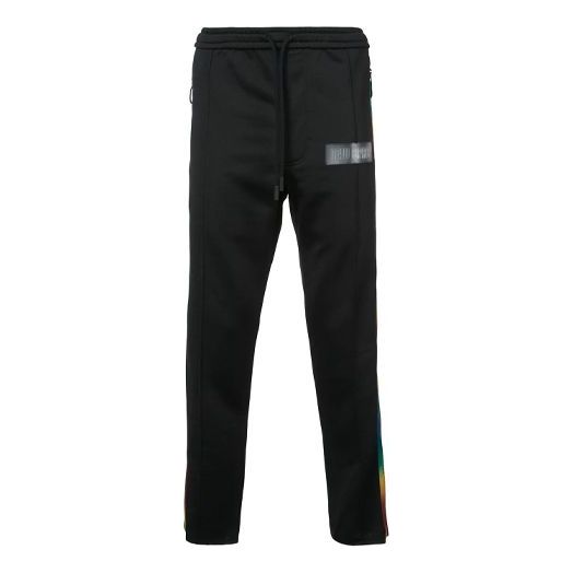 Men's Off-White Drawstring Waist Side Stripe Drawstring Casual Pants/Trousers Loose Fit Black OMCH005S188821391088