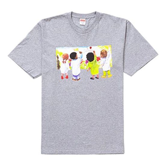 Supreme SS19 Kids Tee Heather Grey Kids Graffiti Round Neck Short Sleeve Unisex Gray SUP-SS19-269