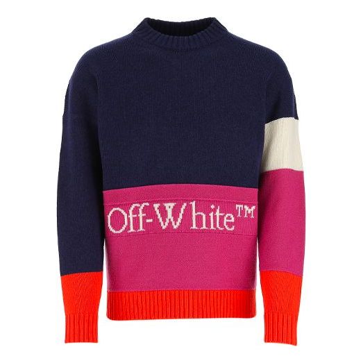 Off-White SS21 Colorblock Logo Round Neck Long Sleeves Blue OMHE048R21KNI0014972