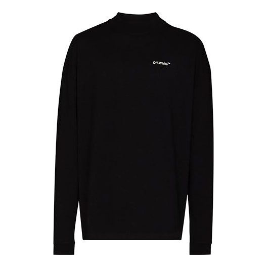 Men's Off-White FW21 Logo Alphabet Arrow Round Neck Long Sleeves Loose Fit Black T-Shirt OMAB032C99JER0011001