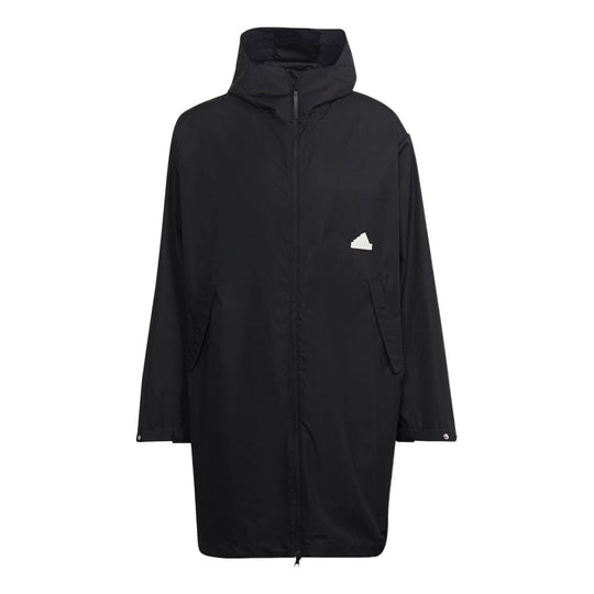 Men's adidas Logo Solid Color Hooded Jacket Windbreaker Black HG2075