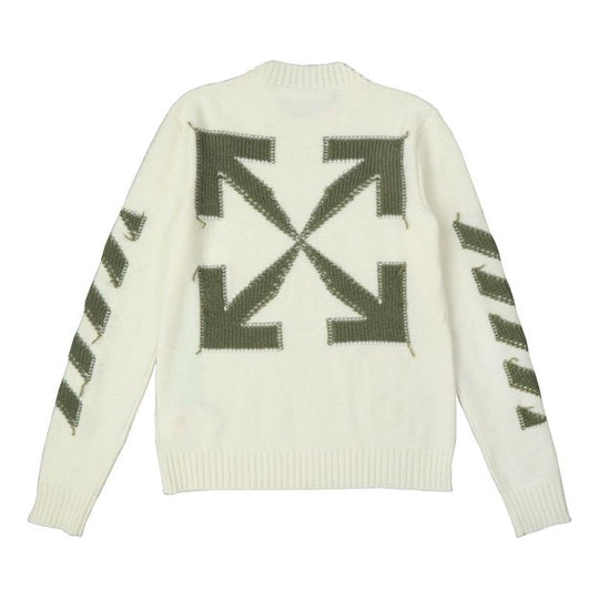 Men's Off-White FW21 Arrow Logo Round Neck Pullover Wool Sweater Loose Fit Milky White OMHE088F21KNI0016155