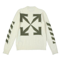 Men's Off-White FW21 Arrow Logo Round Neck Pullover Wool Sweater Loose Fit Milky White OMHE088F21KNI0016155