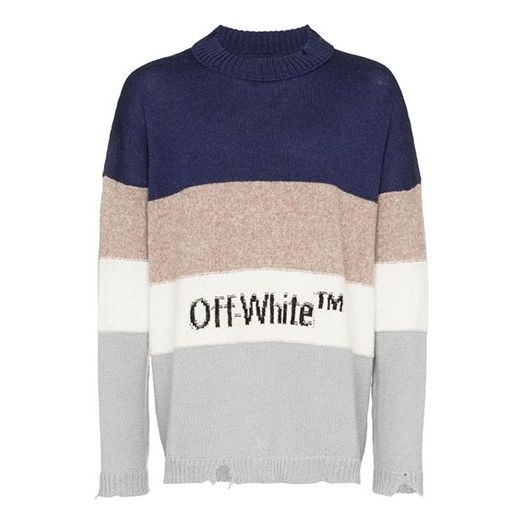 Off-White MultIcolor Wool Sweater Splicing Round Neck OMHE016E19E370323010