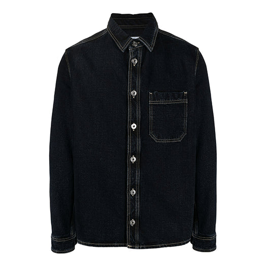 Men's Off-White FW21 Adornment Slogan Denim Long Sleeves Denim Deep Blue Shirt OMYD027F21DEN0014701